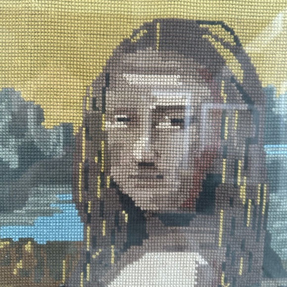. Mona Lisa Needlepoint glass wooden frame.  Needlepoin - Picture 3 of 7
